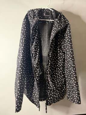 i5 Apparel Black and White Polka Dot Lightweight Rain Jacket Windbreaker with Ho